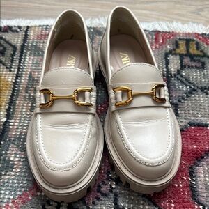 Zara Cream Loafers with Gold Buckle